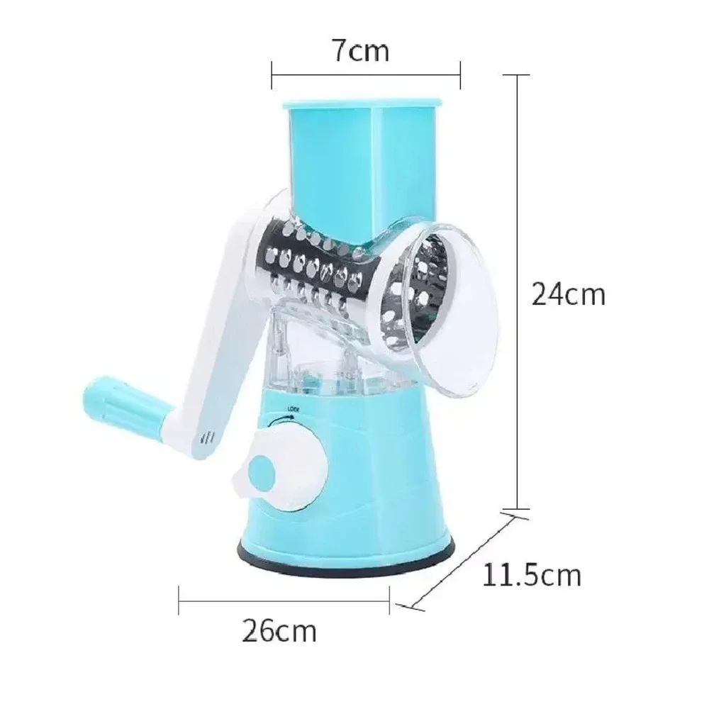 Manual Rotary Vegetable Cutter & Grater 3-Blade – Kitchen Food Slicer, Green